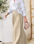 Light Gray Pocketed Dropped Shoulder Shirt and Wide Leg Pants Set Sentient Beauty Fashions Apparel & Accessories