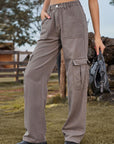 Dim Gray Pocketed Wide Leg Jeans Sentient Beauty Fashions Apparel & Accessories