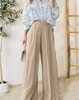 Gray Pocketed Dropped Shoulder Shirt and Wide Leg Pants Set Sentient Beauty Fashions Apparel & Accessories