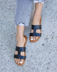 Dark Gray Forever Link Cutout Open Toe Flat Sandals Sentient Beauty Fashions shoes