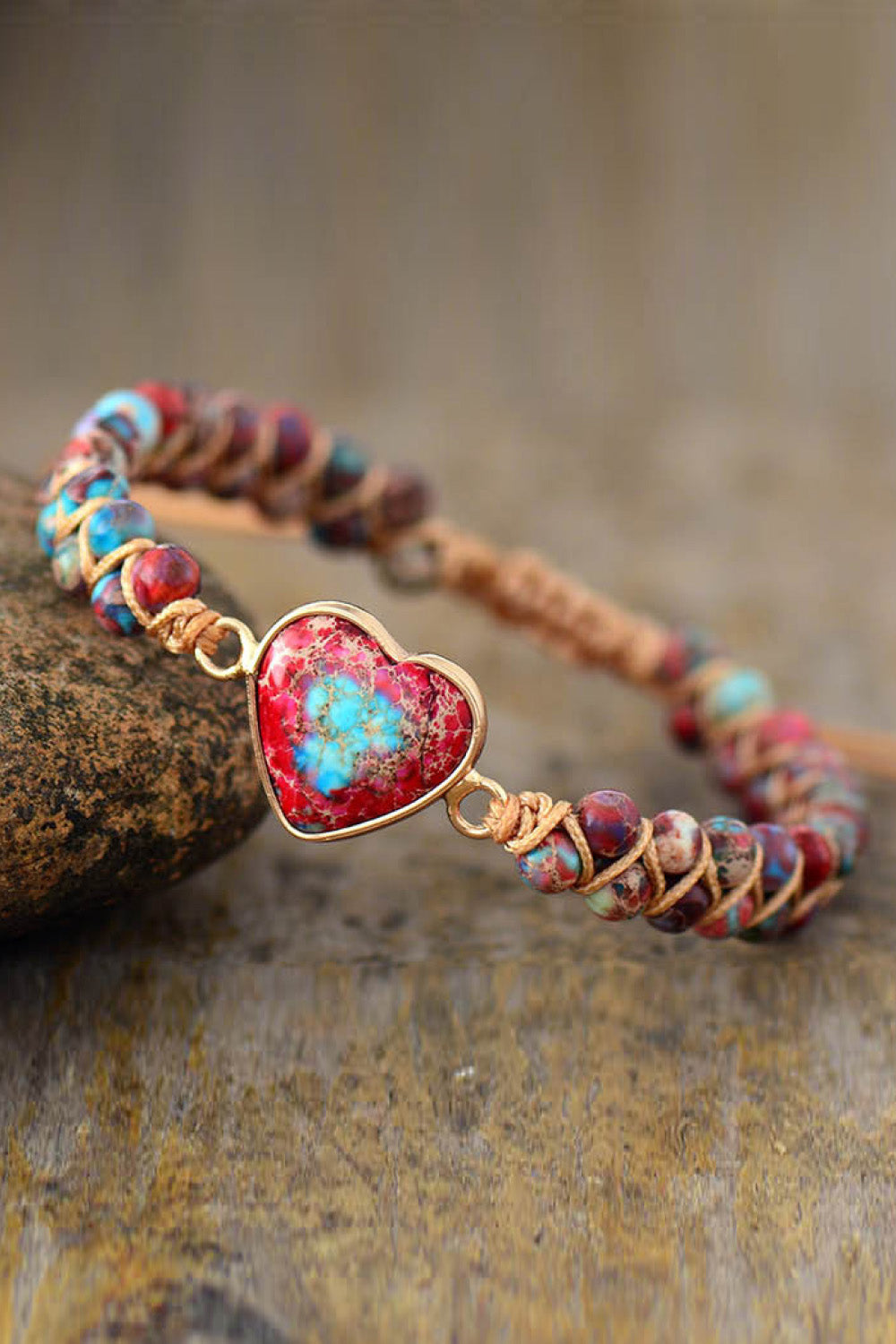 Dim Gray Handmade Heart Shape Natural Stone Bracelet Sentient Beauty Fashions jewelry