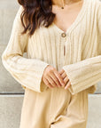 Wheat POL Hear Me Out Semi Cropped Ribbed Cardigan in Oatmeal Sentient Beauty Fashions Apparel & Accessories