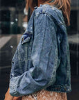 Dark Slate Gray Button Up  Collared Neck Distressed Denim Jacket Sentient Beauty Fashions Apparel & Accessories
