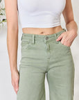 Gray RISEN Full Size Raw Hem Wide-Leg Jeans Sentient Beauty Fashions Apparel & Accessories