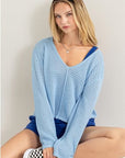 Gray HYFVE V-Neck Stripe Texture Long Sleeve Top