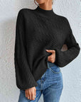 Dark Slate Gray Cable-Knit Mock Neck Long Sleeve Sweater