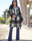 Gray Double Take Full Size Plaid Button Up Lapel Collar Coat