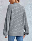 Gray Cable-Knit Mock Neck Long Sleeve Sweater