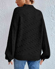 Black Cable-Knit Mock Neck Long Sleeve Sweater