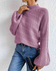 Thistle Cable-Knit Mock Neck Long Sleeve Sweater