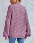 Gray Cable-Knit Mock Neck Long Sleeve Sweater