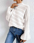 Light Gray Cable-Knit Mock Neck Long Sleeve Sweater