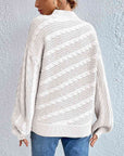 Light Gray Cable-Knit Mock Neck Long Sleeve Sweater