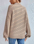 Gray Cable-Knit Mock Neck Long Sleeve Sweater