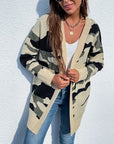 Light Gray Camouflaged Dropped Shoulder Open Front Cardigan