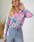 Gray Double Take Floral Long Sleeve Collared Shirt