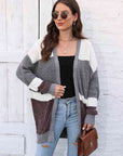 Light Gray Color Block Open Front Cardigan