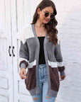 Light Gray Color Block Open Front Cardigan