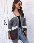 Dark Slate Gray Color Block Open Front Cardigan