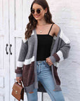 Dark Slate Gray Color Block Open Front Cardigan