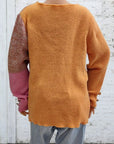 Sienna Color Block Decorative Button Long Sleeve Sweater