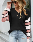 Gray Color Block V-Neck Dropped Shoulder Sweater