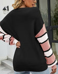 Gray Color Block V-Neck Dropped Shoulder Sweater