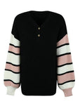 Black Color Block V-Neck Dropped Shoulder Sweater
