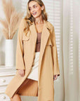 Tan Culture Code Full Size Tied Trench Coat with Pockets