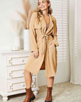 Light Gray Culture Code Full Size Tied Trench Coat with Pockets