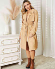 Light Gray Culture Code Full Size Tied Trench Coat with Pockets
