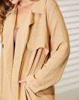 Tan Culture Code Full Size Tied Trench Coat with Pockets