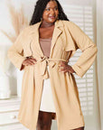 Light Gray Culture Code Full Size Tied Trench Coat with Pockets