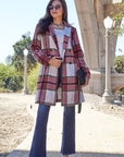 Gray Double Take Full Size Plaid Button Up Lapel Collar Coat