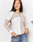 Antique White Double Take Color Block Exposed Seam Top