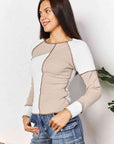 Light Gray Double Take Color Block Exposed Seam Top