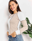 Light Gray Double Take Color Block Exposed Seam Top