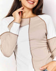 Light Gray Double Take Color Block Exposed Seam Top