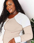 Light Gray Double Take Color Block Exposed Seam Top