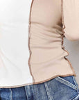 Light Gray Double Take Color Block Exposed Seam Top