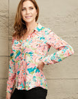 Tan Double Take Floral Long Sleeve Collared Shirt
