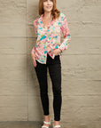 Rosy Brown Double Take Floral Long Sleeve Collared Shirt