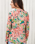 Light Gray Double Take Floral Long Sleeve Collared Shirt
