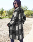 Dark Slate Gray Double Take Full Size Plaid Button Up Lapel Collar Coat