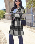 Gray Double Take Full Size Plaid Button Up Lapel Collar Coat
