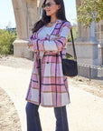 Gray Double Take Full Size Plaid Button Up Lapel Collar Coat