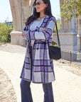 Gray Double Take Full Size Plaid Button Up Lapel Collar Coat