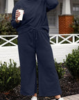 Dark Slate Gray Double Take Full Size Textured Long Sleeve Top and Drawstring Pants Set