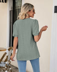 Gray Eyelet Puff Sleeve V-Neck Top