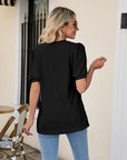 Black Eyelet Puff Sleeve V-Neck Top